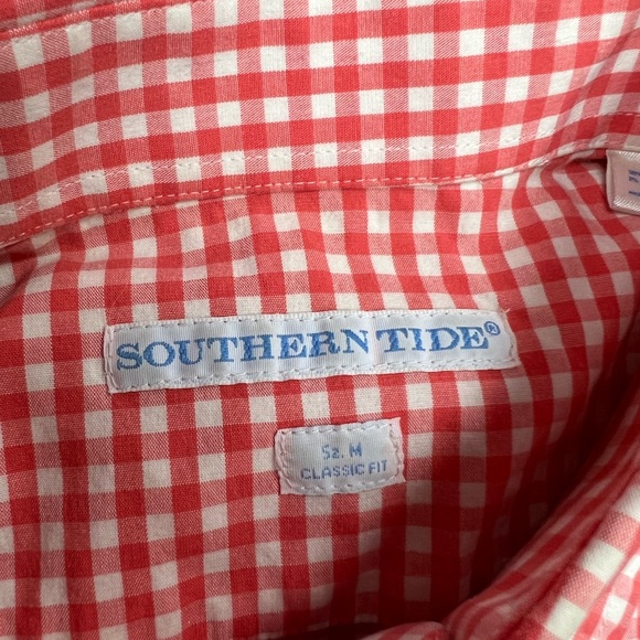Southern Tide Coral & White Check Plaid Shirt M - Picture 3 of 4
